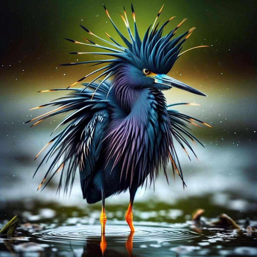 Punk Heron in Shallow Water Display