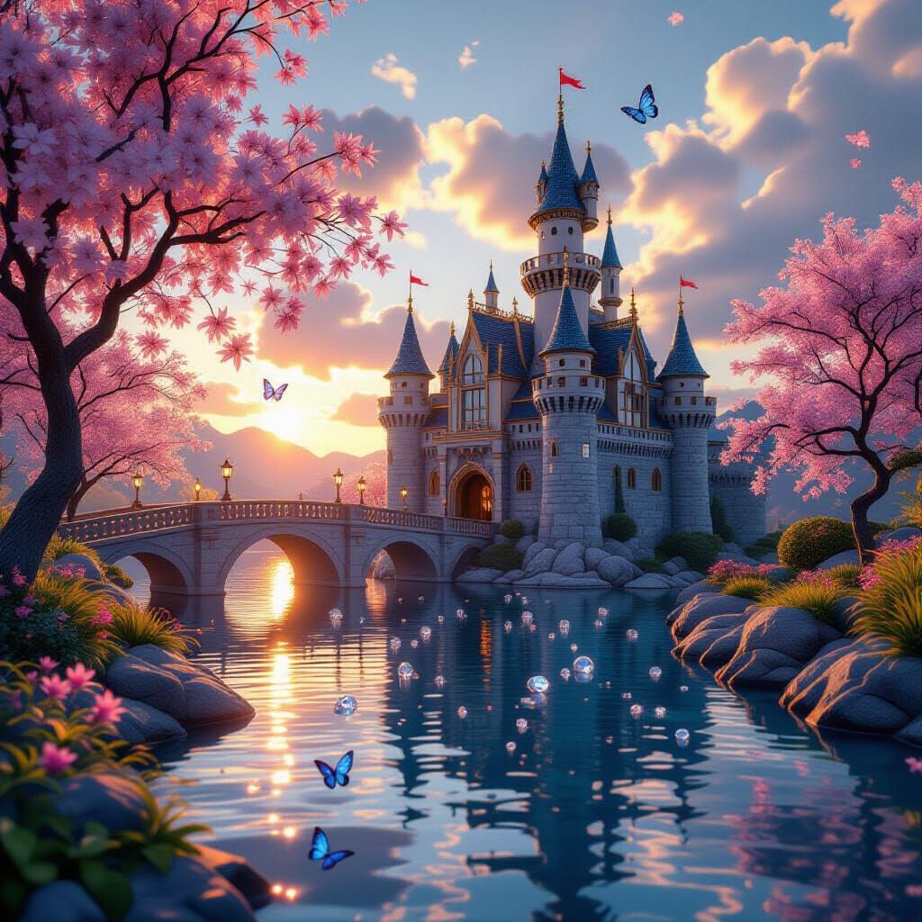 Dream Castle at Sunset with Butterflies