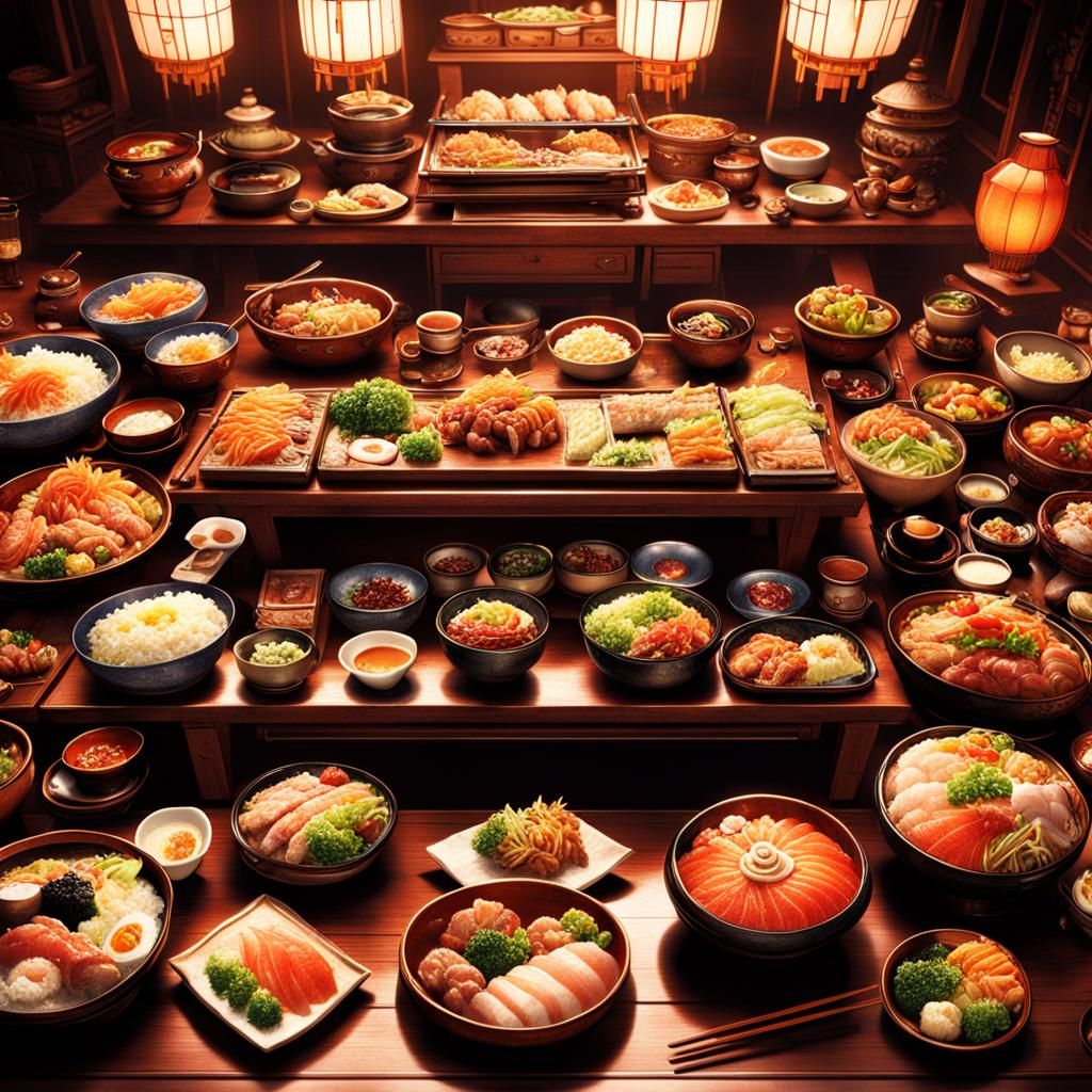 Exquisite Japanese Feast: Cinematic Digital Painting