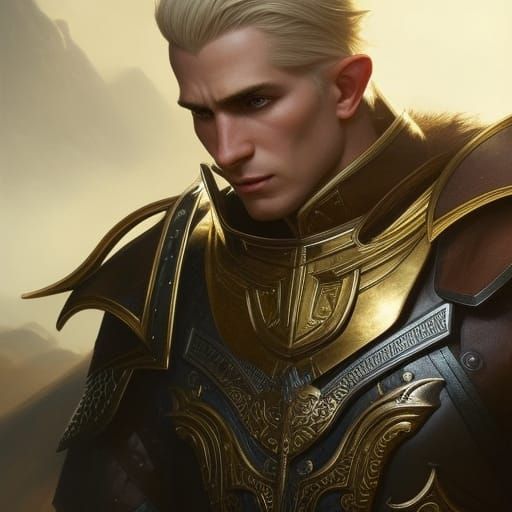 Half-Elf Fighter Portrait in Dark Fantasy Style