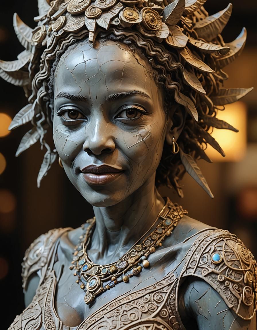 Hyperrealistic Sculpture of a Happy Ethiopian Woman