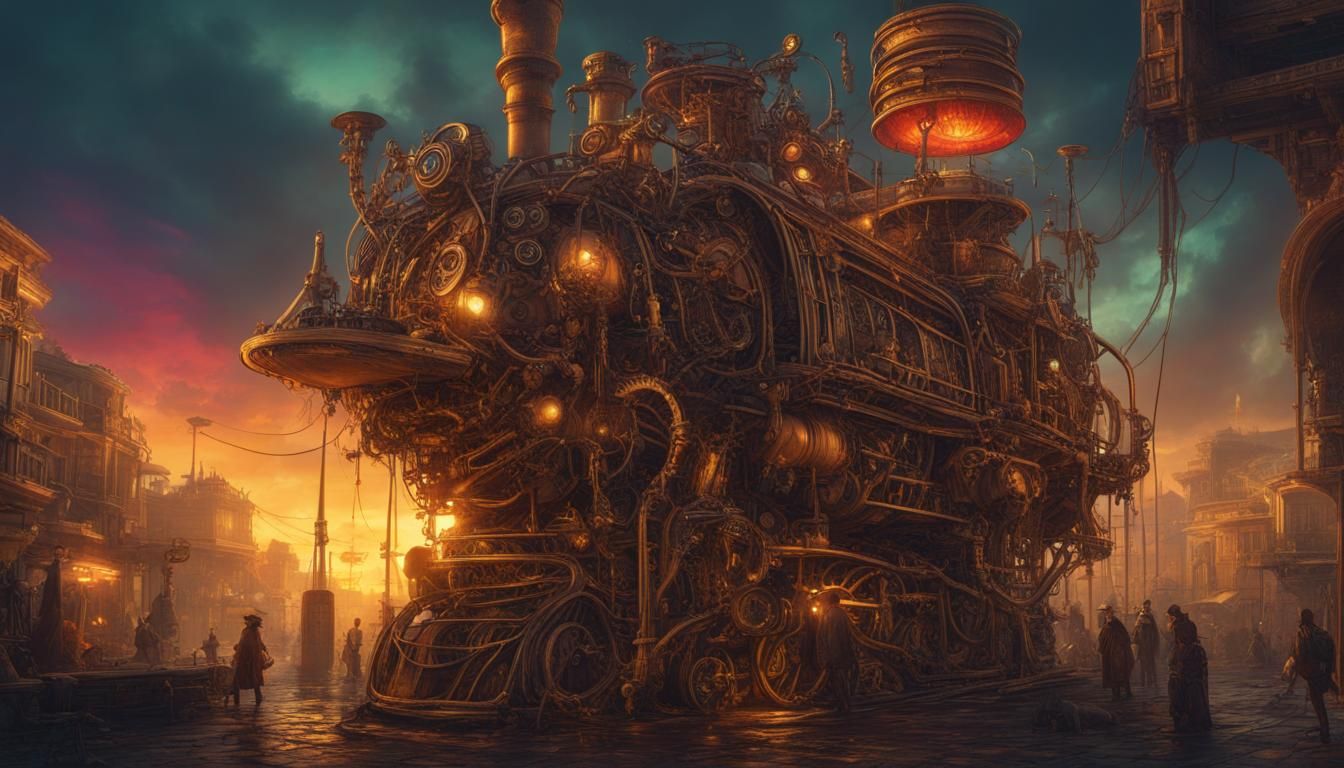 Colourful Steampunk Machine in Golden Hour Light