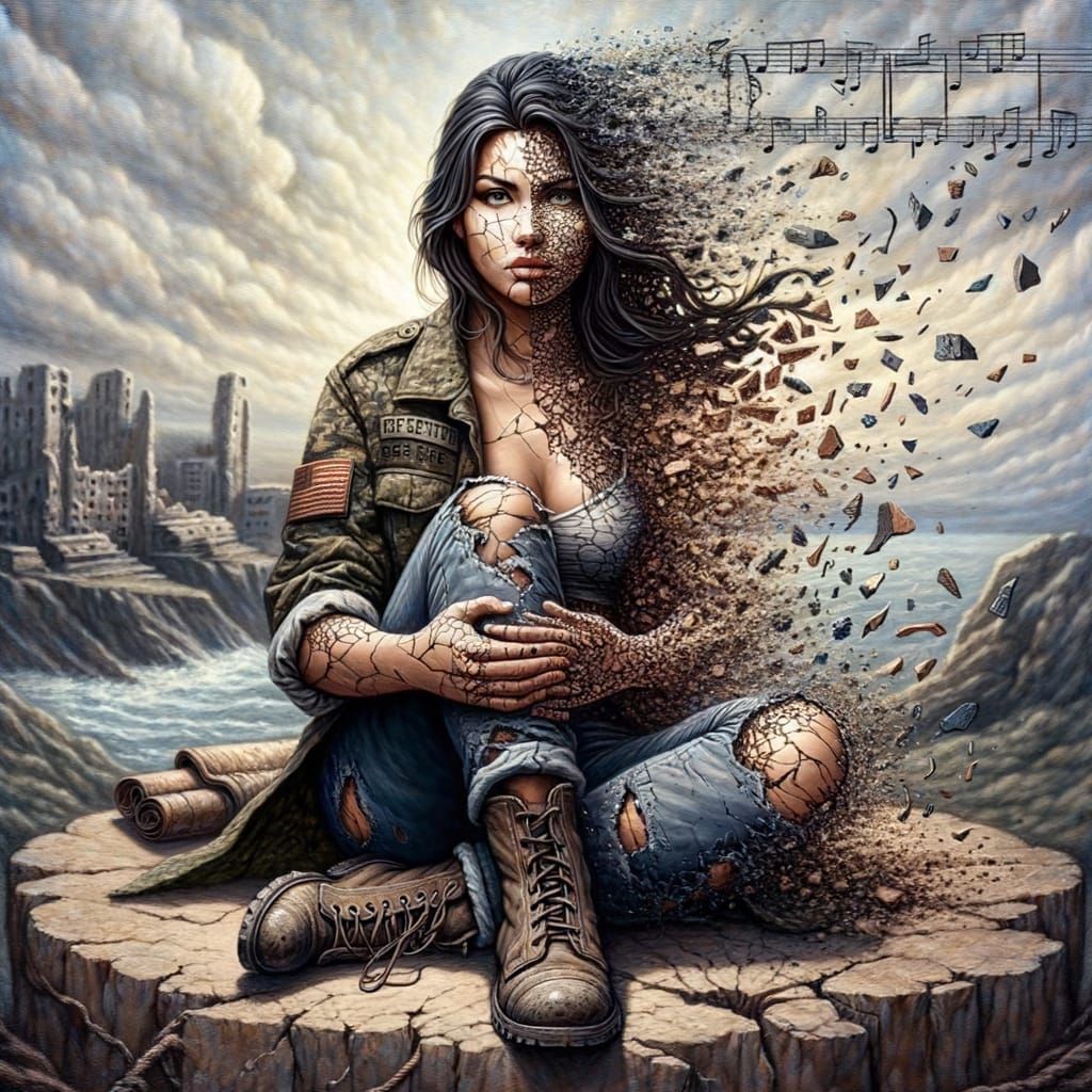 Whimsical Strength in Shattered Beauty, Cyberpunk Art