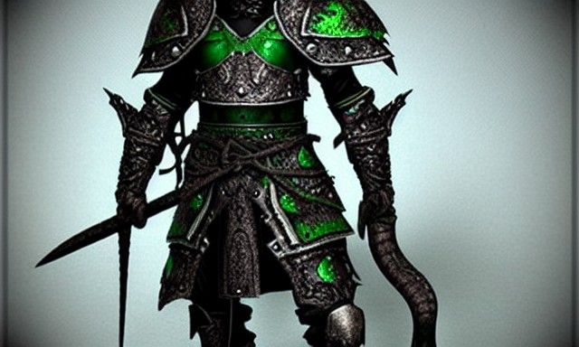 Fantasy Warrior in Dark Armor and Green Fog