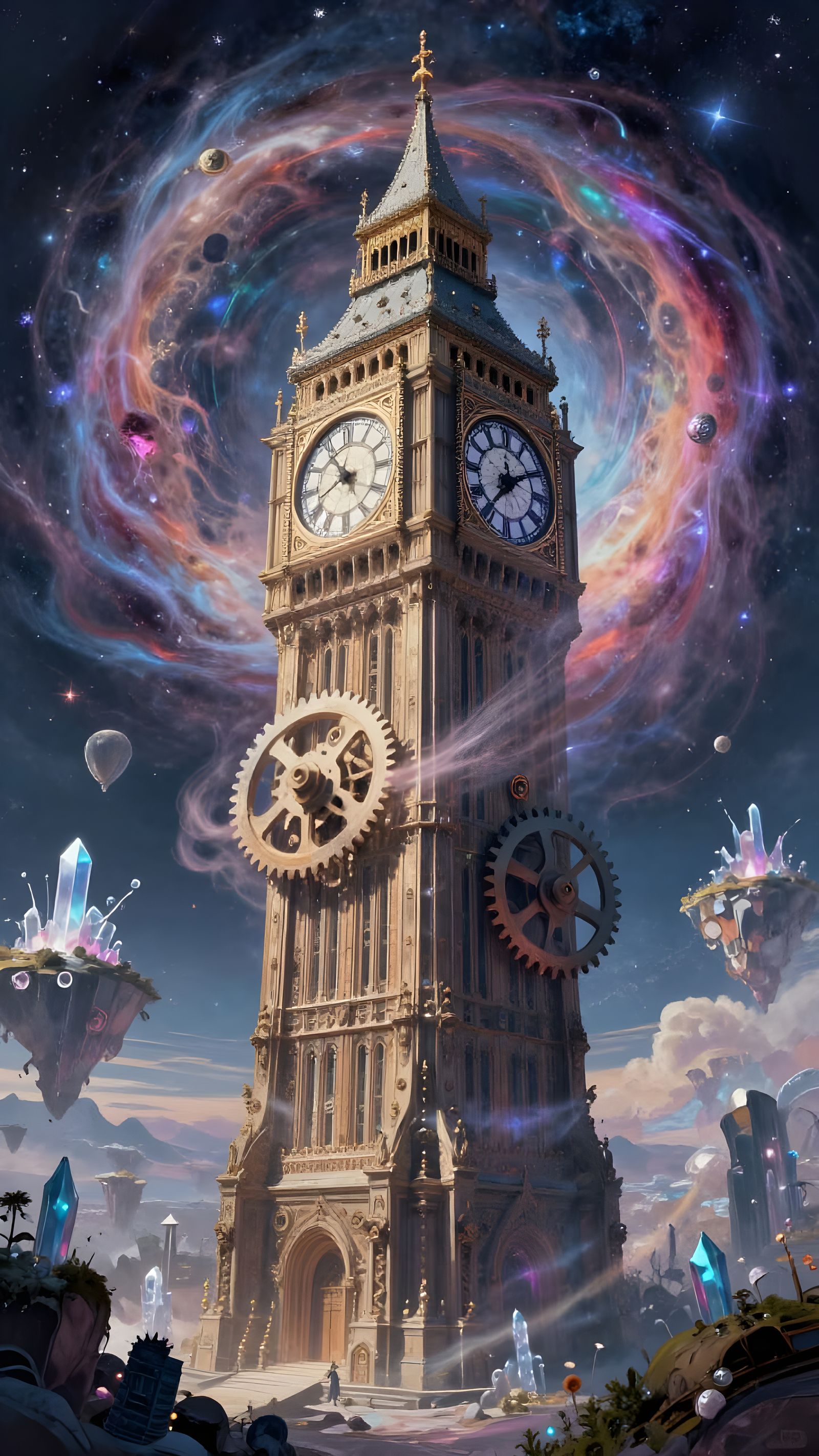 Cosmic Clock Tower in Nebula - Concept Art