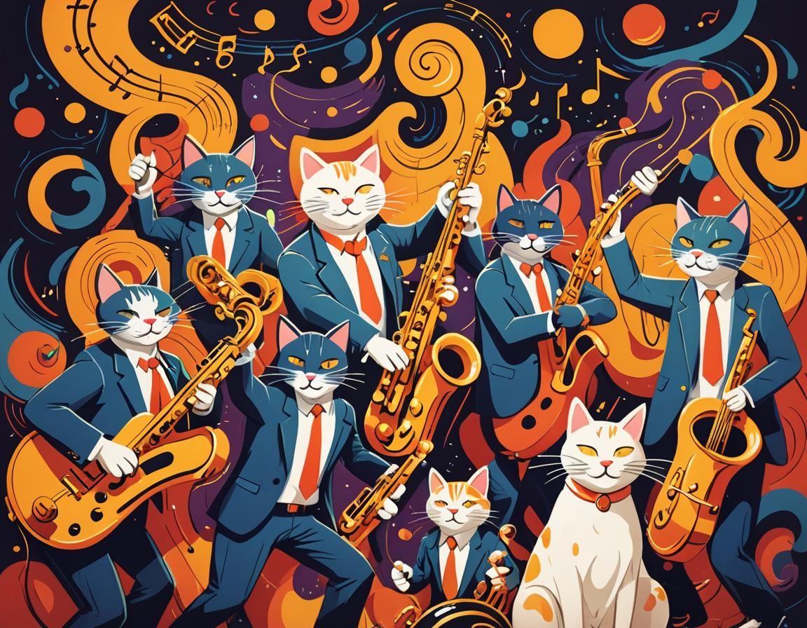 Cool Cats Jazz Band in Vibrant Cartoon Style