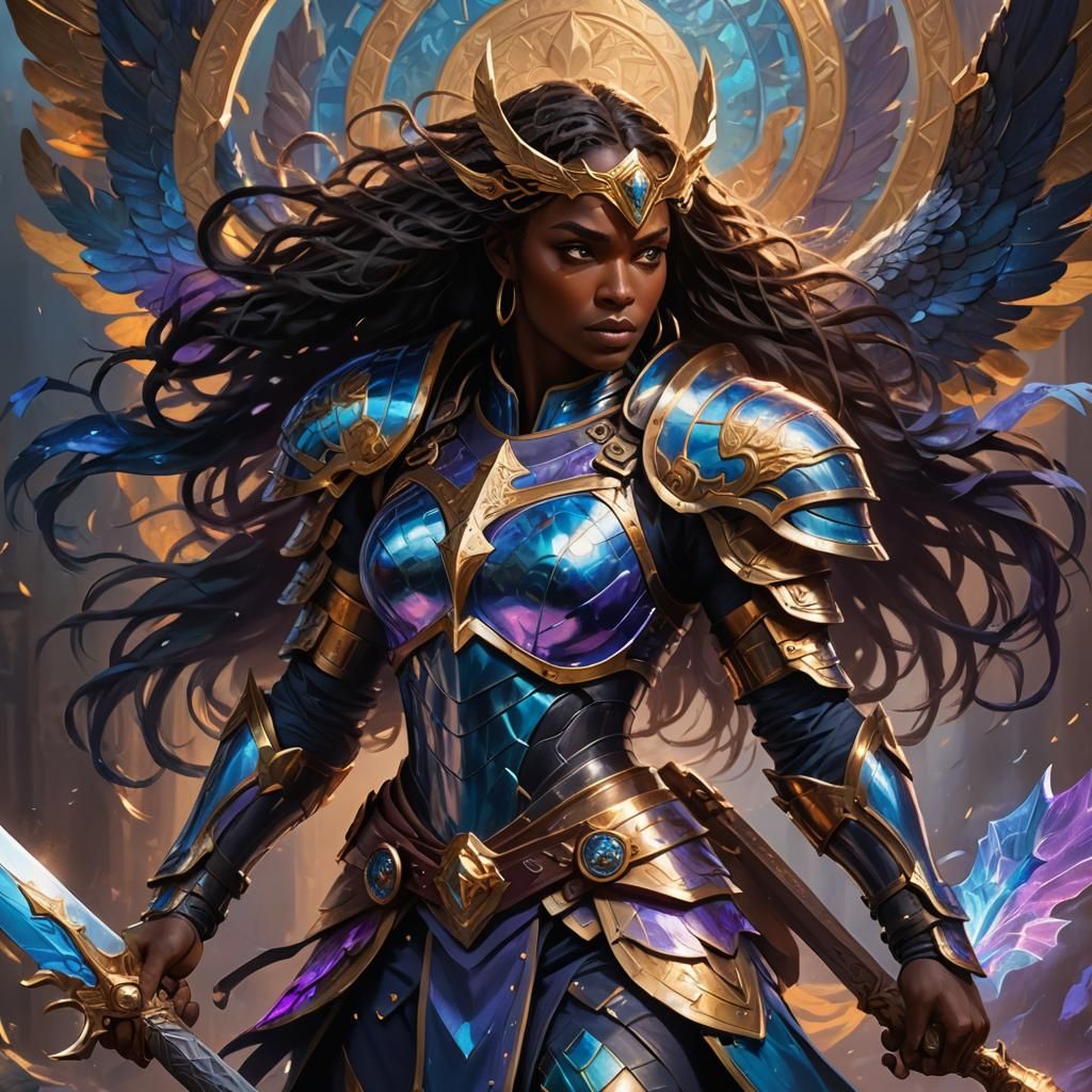 Epic Valkyrie in Iridescent Armor: Fantasy Art