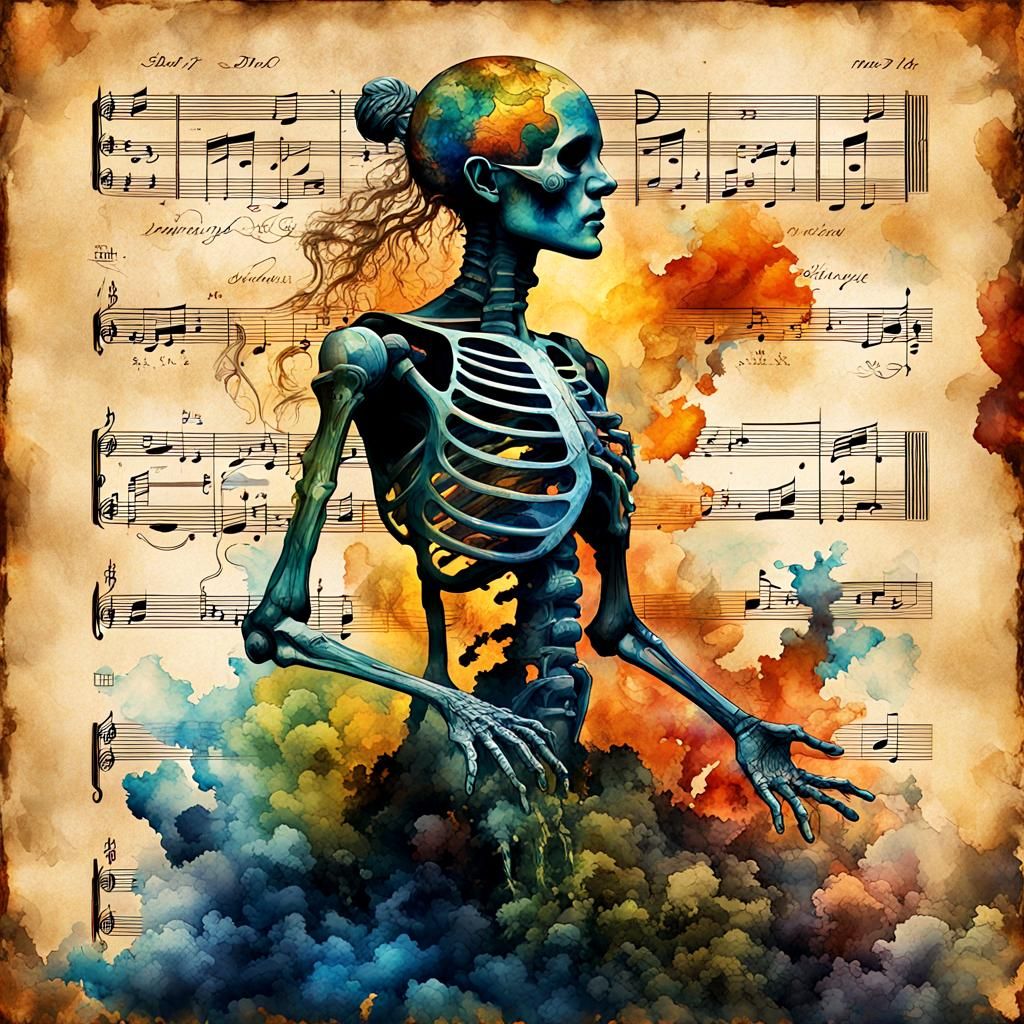 Earth Connection Illustration on Sheet Music in Mixed Media