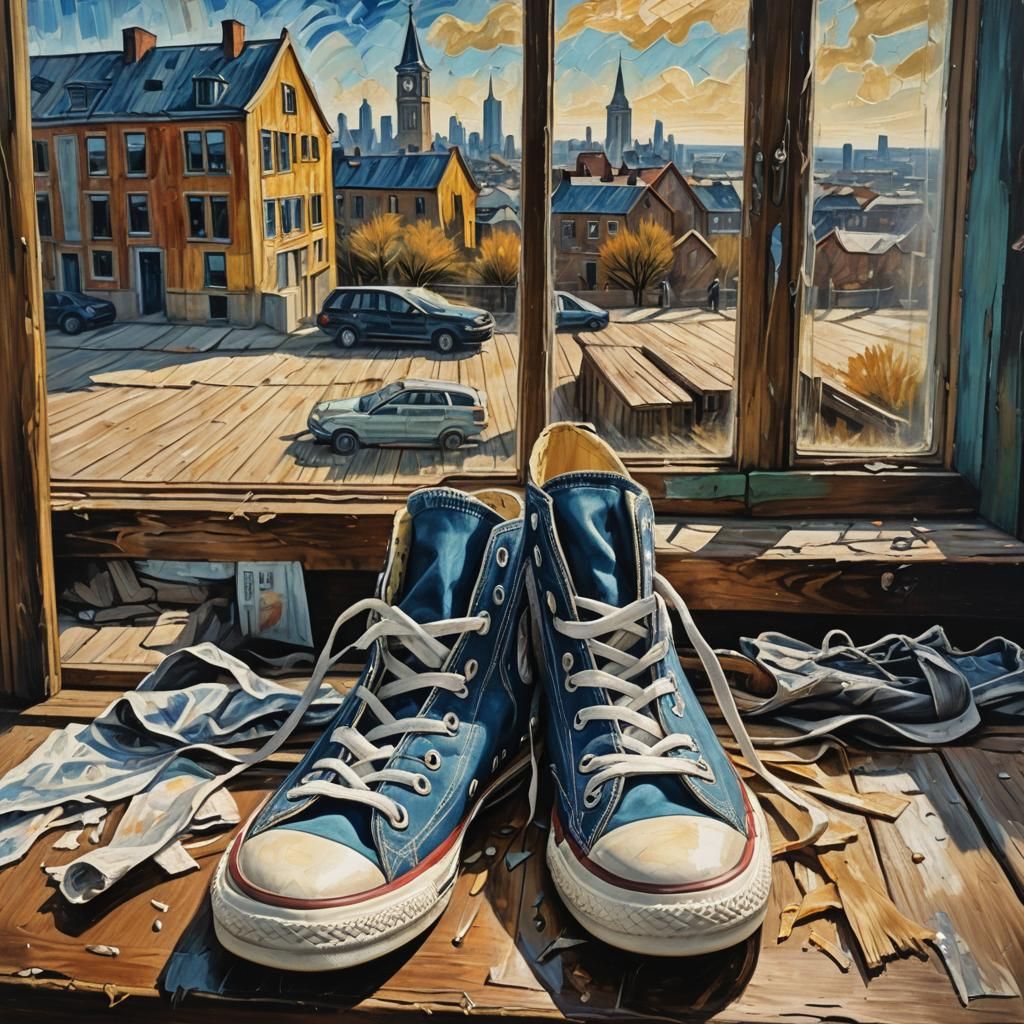 Worn Sneakers: Expressionist Oil Painting