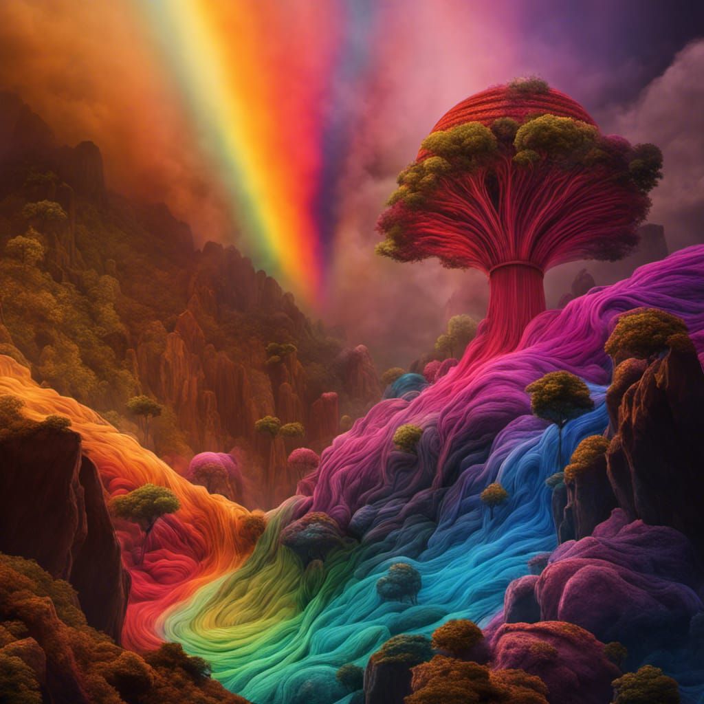 "Deconstruction of a ball of rainbow yarn," 
hyperdetailed, ...