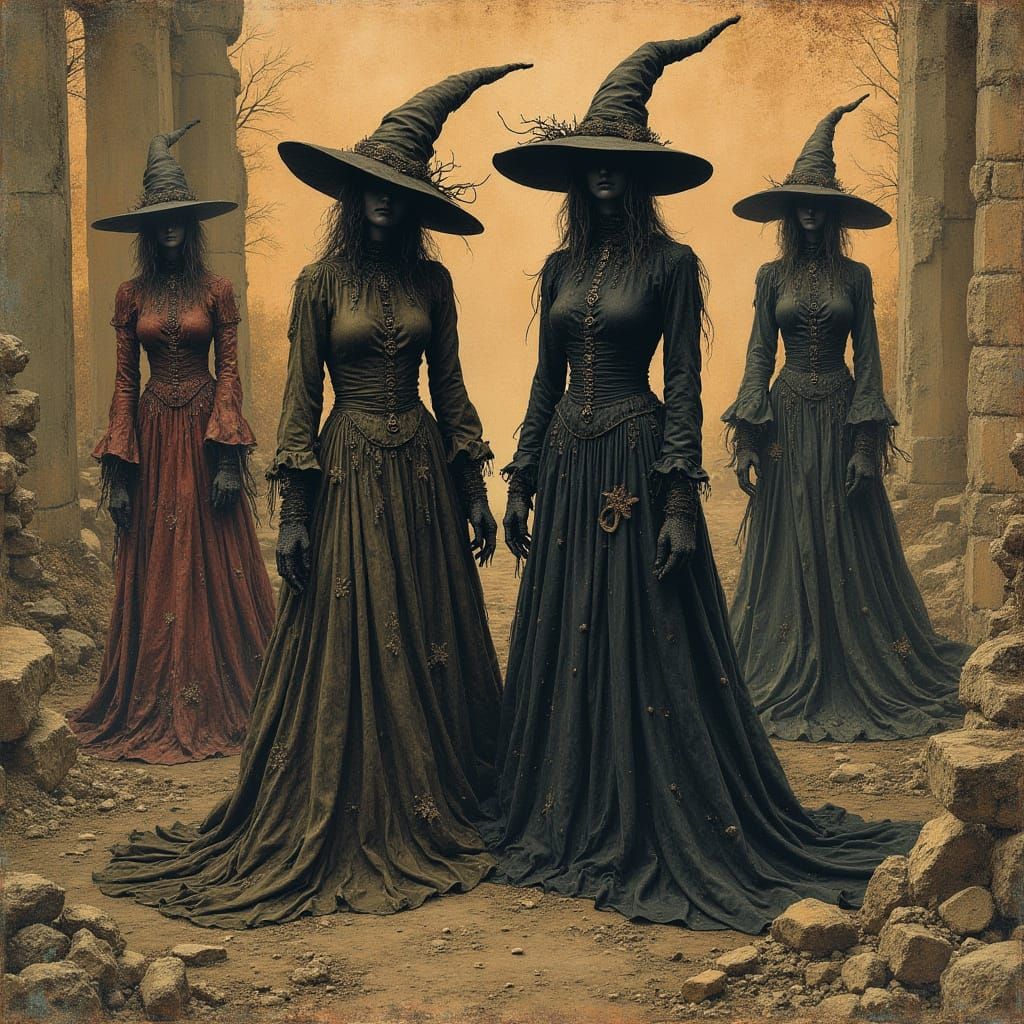 Dark Victorian Witches in Crumbling Ruins