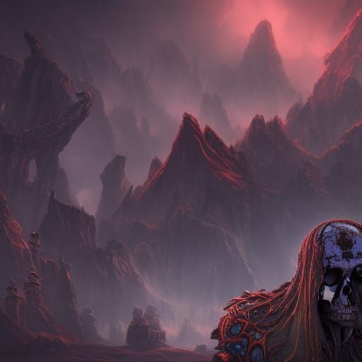 Detailed Death Skull Matte Painting in Deep Color