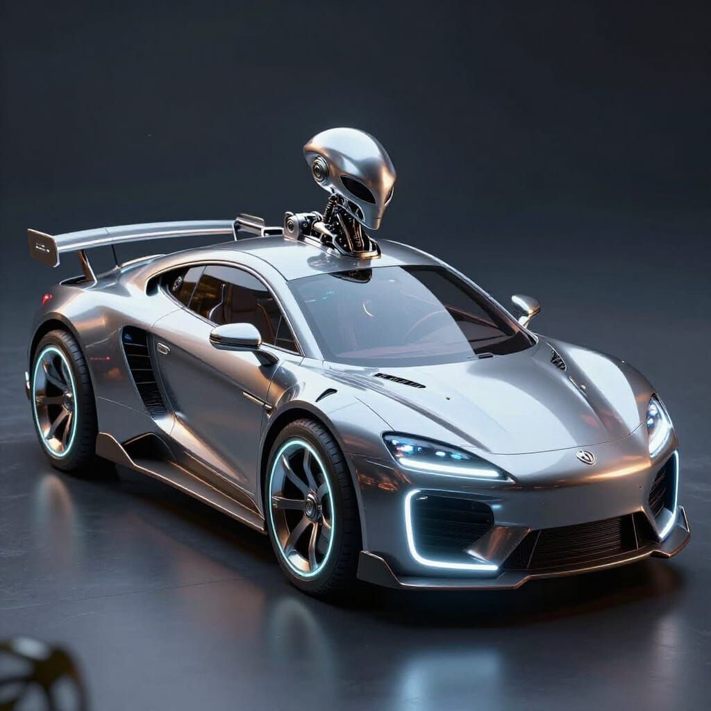 Cybernetic Time Machine Car with Neon Wheels