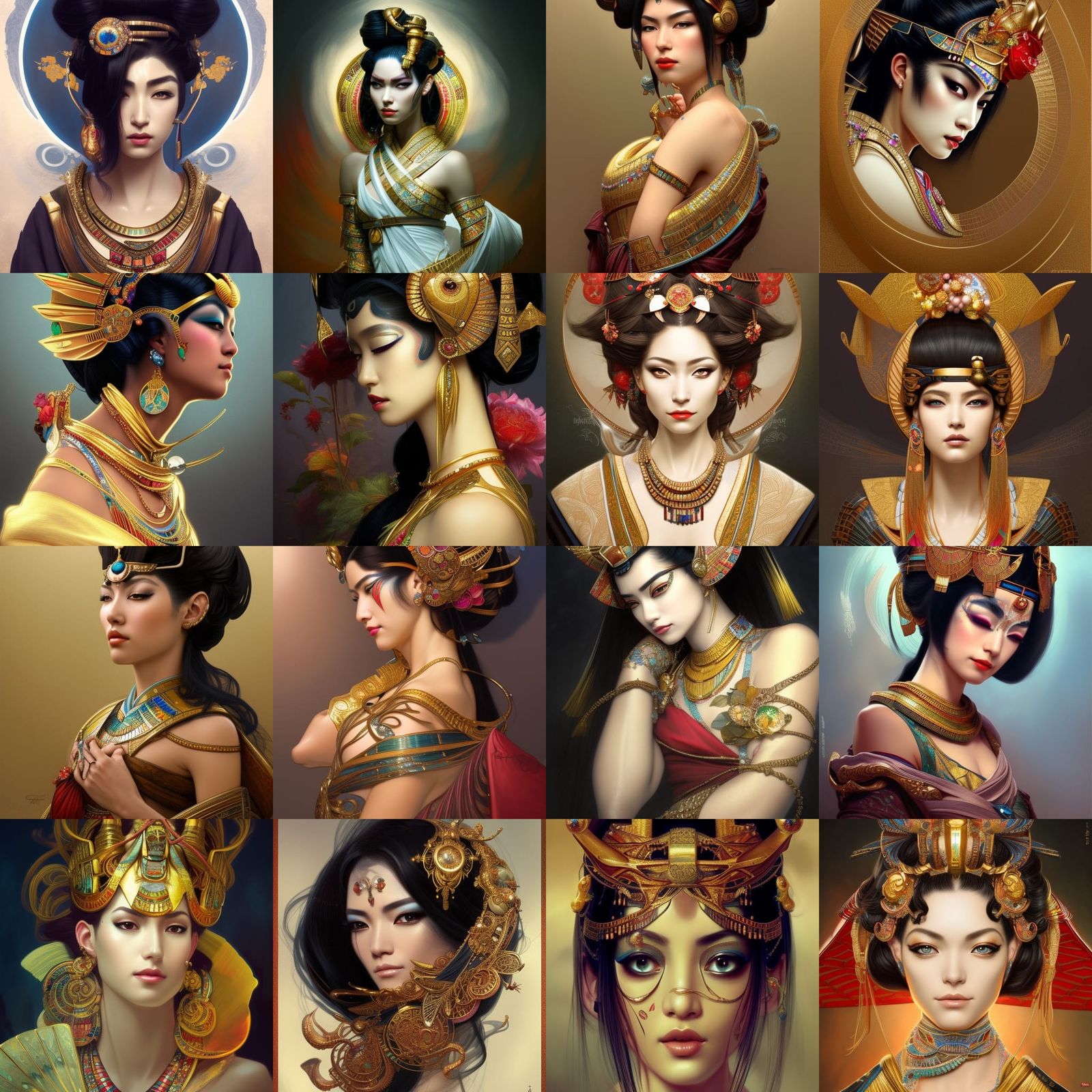 Egyptian Geisha Fantasy Portrait in Art Nouveau Style