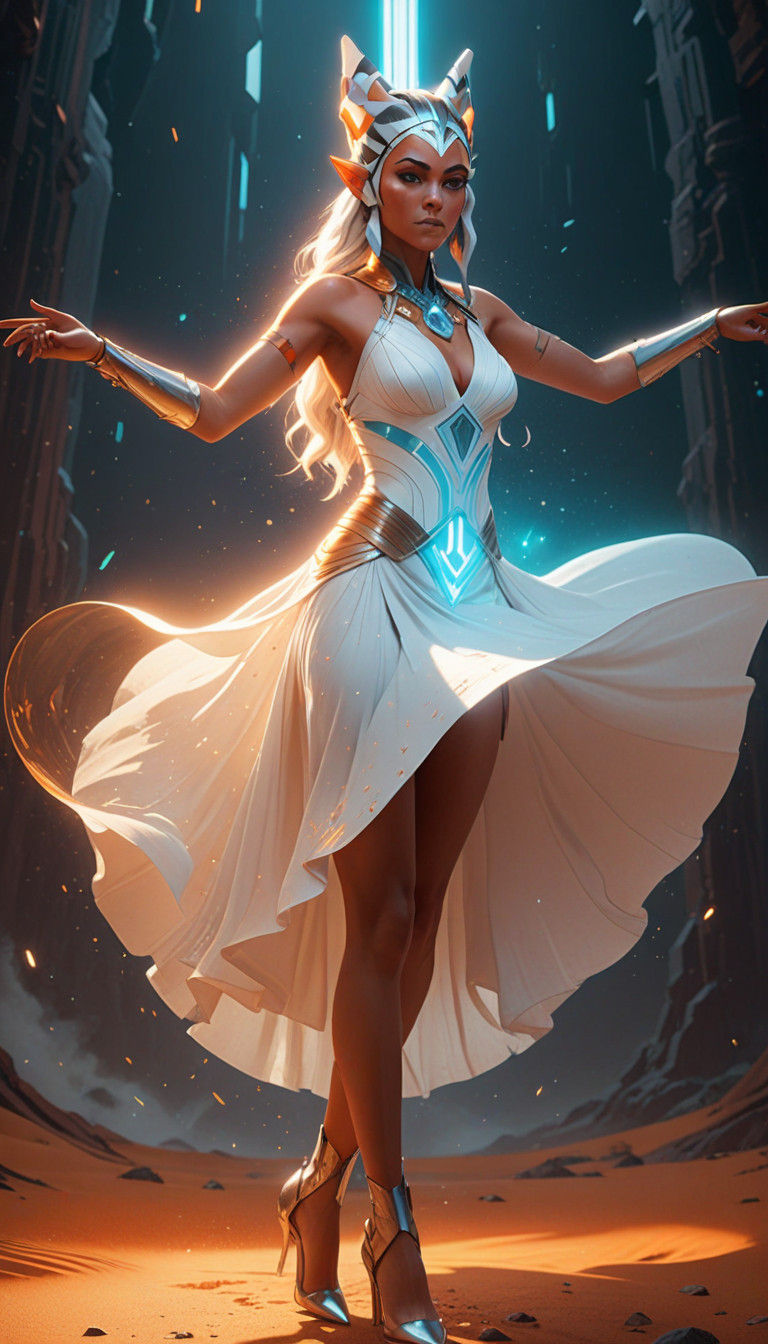 Ethereal Ahsoka Dancing in Desert Dawn