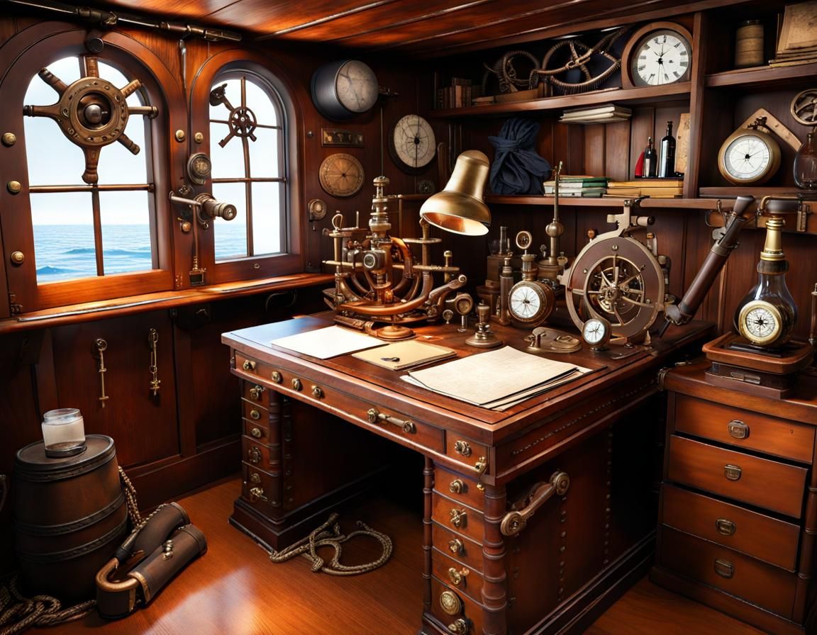 Steampunk Captain's Cabin with Nautical Instruments