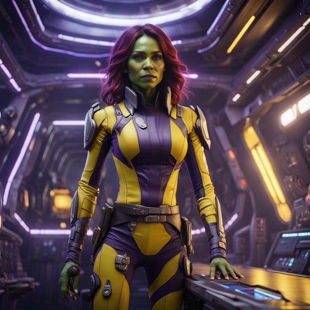 Gamora Piloting Starship in Futuristic Concept Art