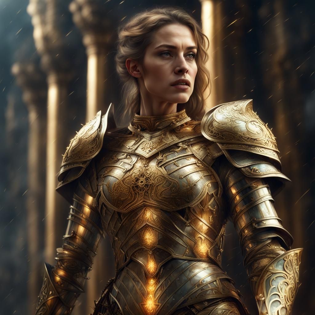 Glass and Gold Armored Warrioress: Digital Matte Painting