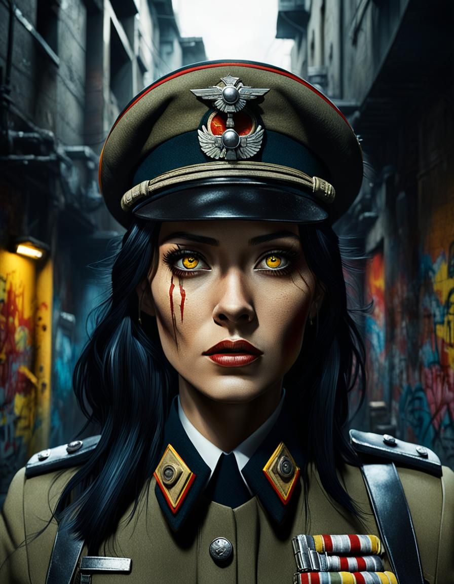 Sci-Fi Woman in Dystopian Alley: Photorealistic Film Still