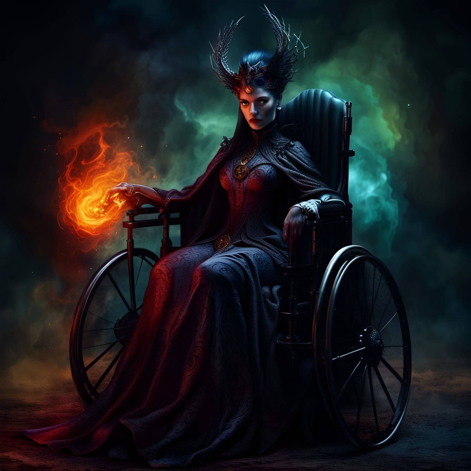 Evil Sorceress in Hell: Hyperrealistic Digital Art