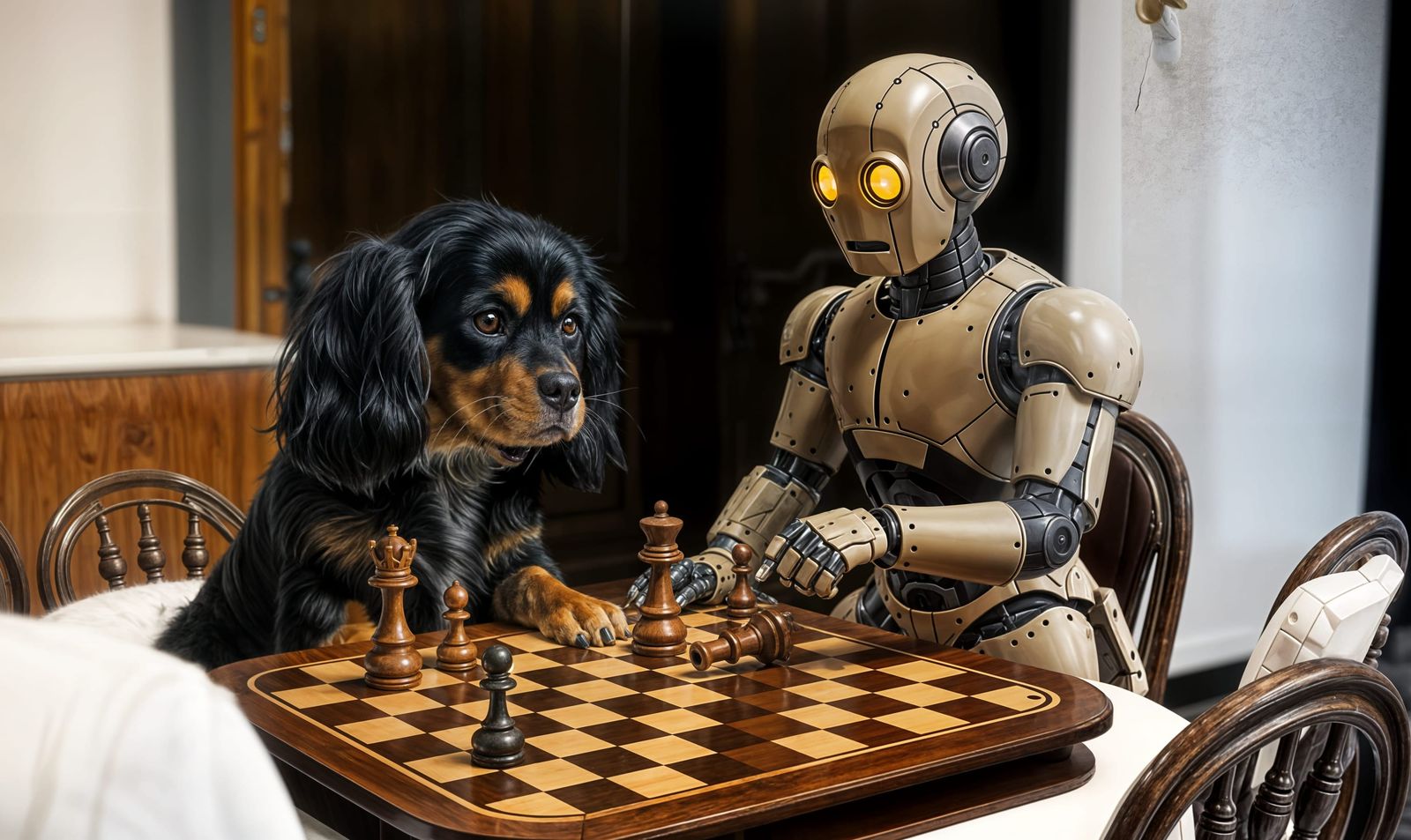 Dog Versus Robot: A Photorealistic Chess Match