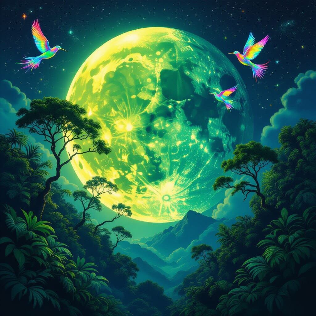 Lush Green Forest on the Moon: Astral Illustration