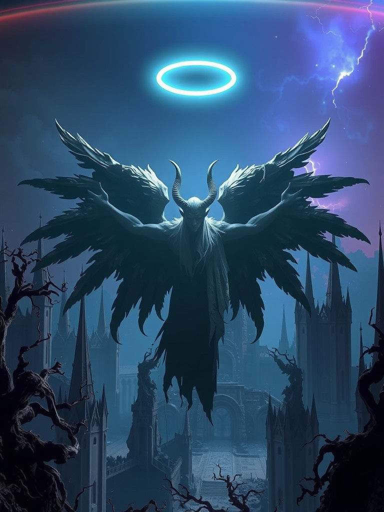 Angelic Demon in Ruined Cityscape: Matte Painting