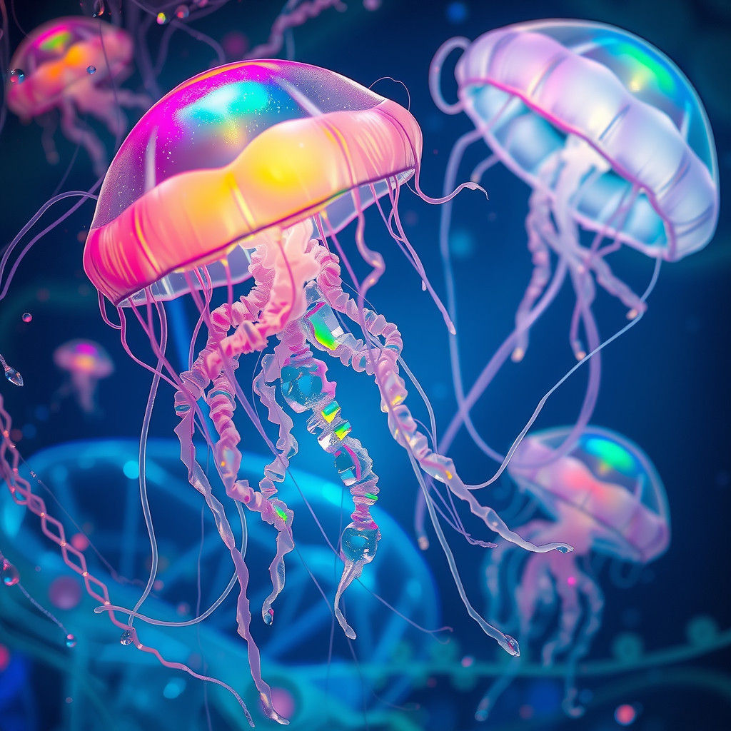 Iridescent Jellyfish in Dreamlike Underwater Scene