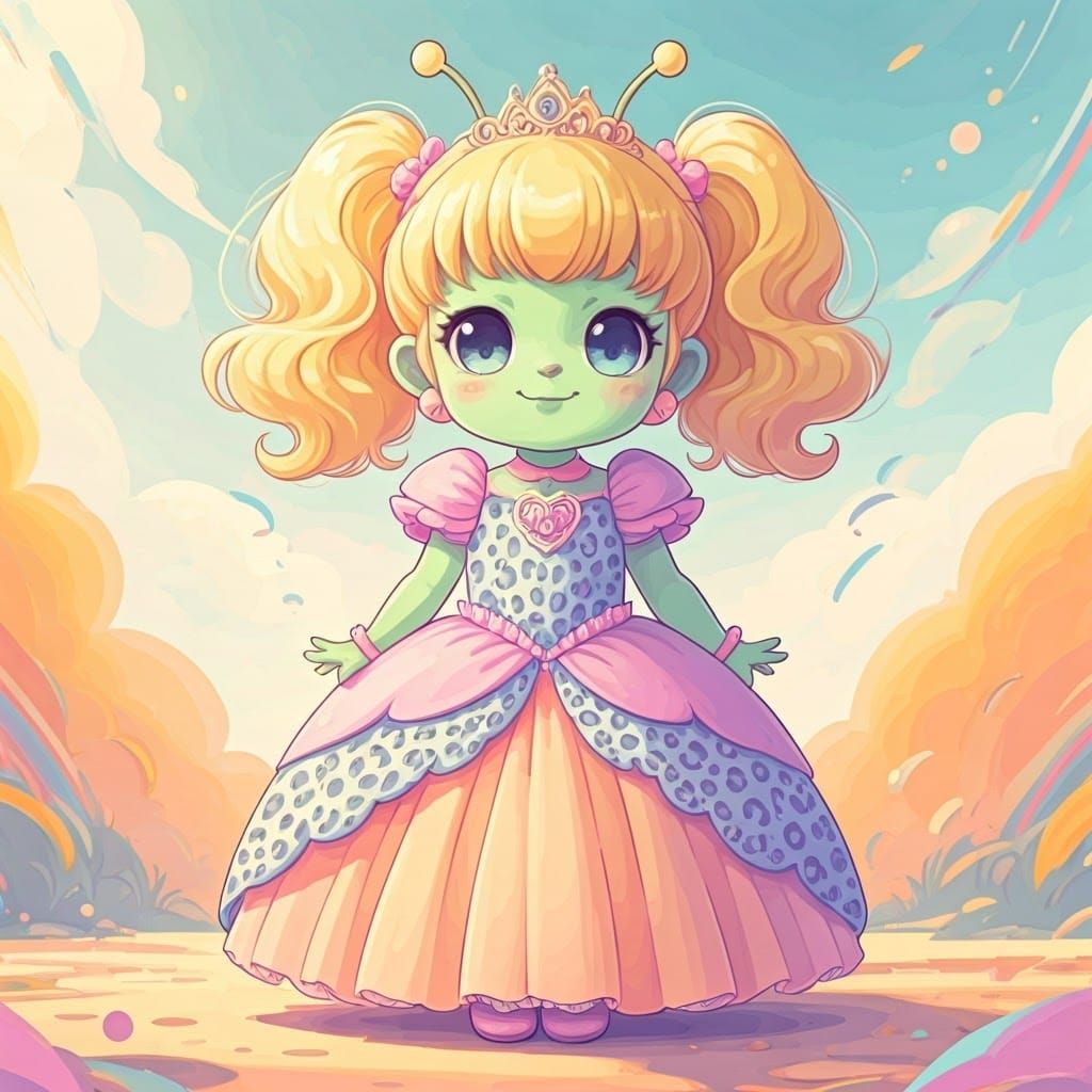 Pastel Alien Girl in 1950s Greeting Card Style