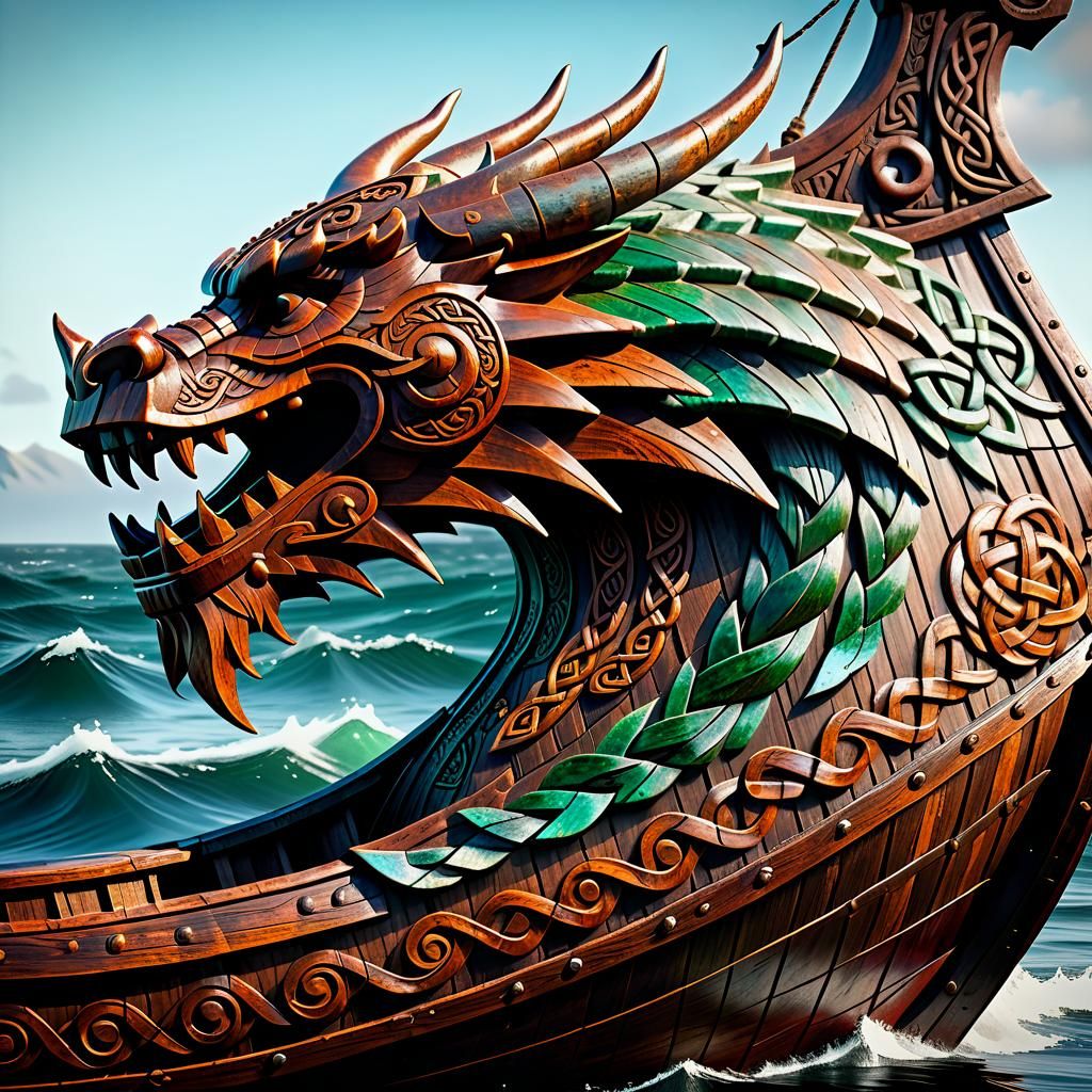 Celtic Norse Viking Longship Dragonhead in Hyperreal Detail
