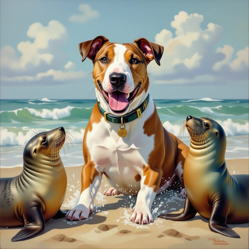 Bull Terrier Dog Poses as Seal with Wildlife