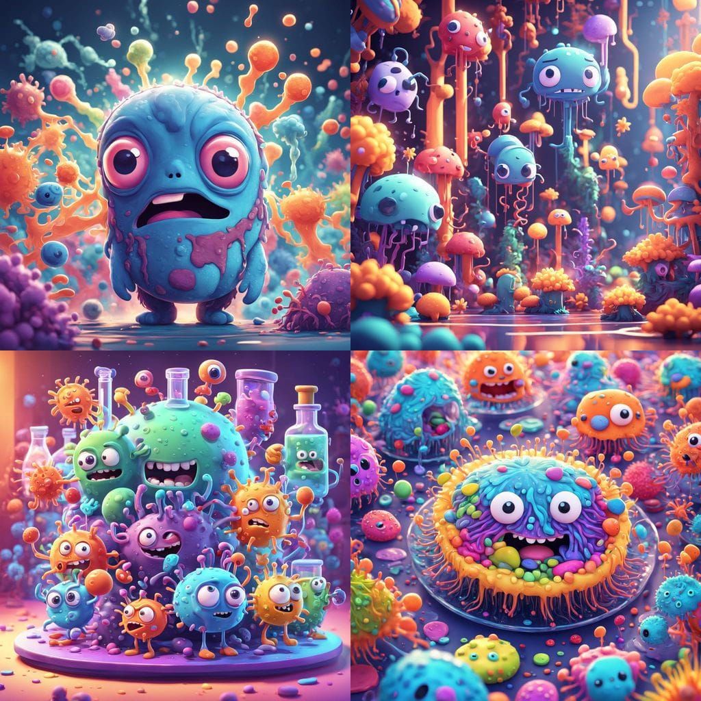 Whimsical Microbes in Pixar Style 3D Art