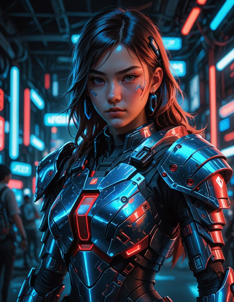 Anime Girl with Nintendo Switch Armor in Neon Lights