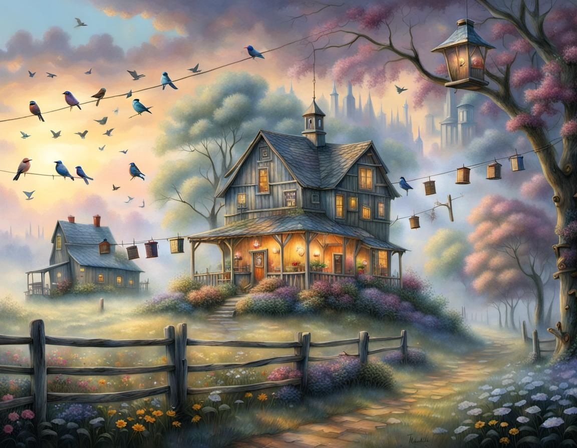 Birdhouses on a Farm in Ethereal Style