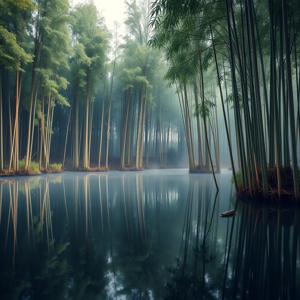 Surrealistic Bamboo Forest Landscape in Vibrant HDR