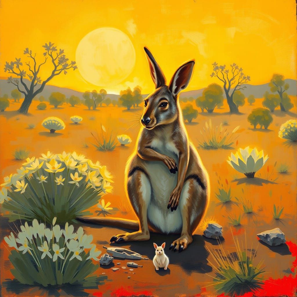Australian Outback Landscape with Wallaby