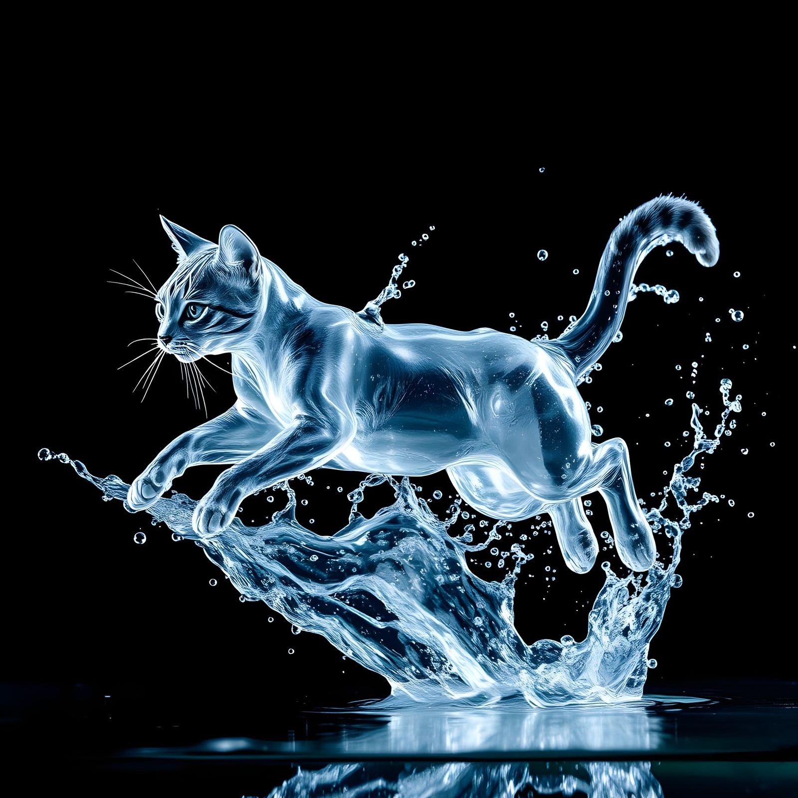 Fantasy Water Cat Leaping in Sparkling Splash