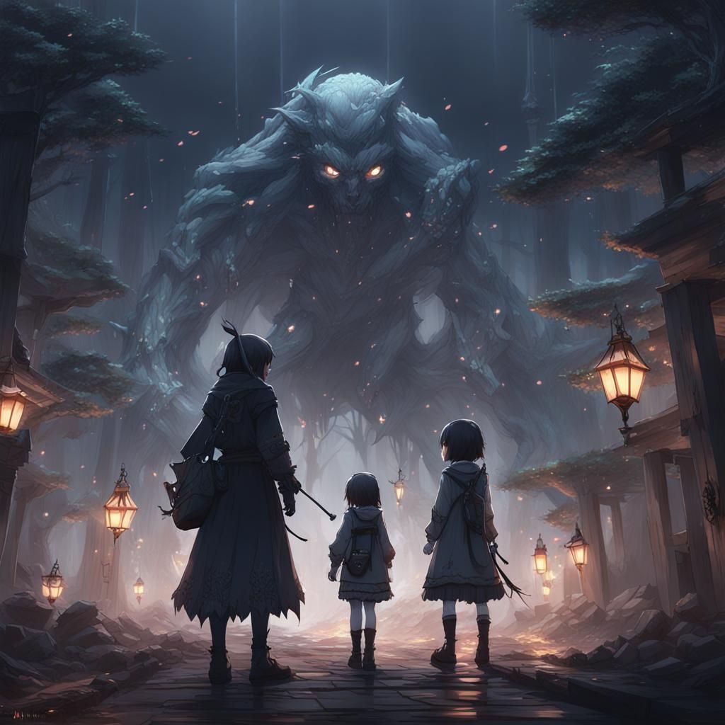 Eerie Anime Encounter in 3D Style