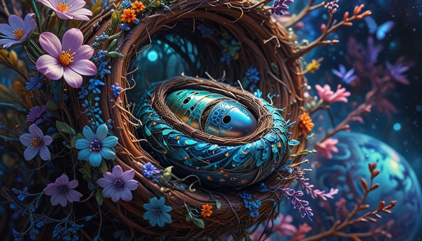 Surreal Cuckoo Cocoon in Vibrant Oil Painting