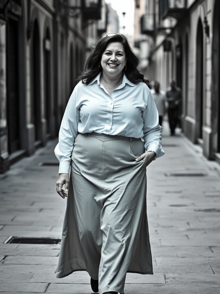 Confident Middle Eastern Woman in Modest Attire, Black and W...