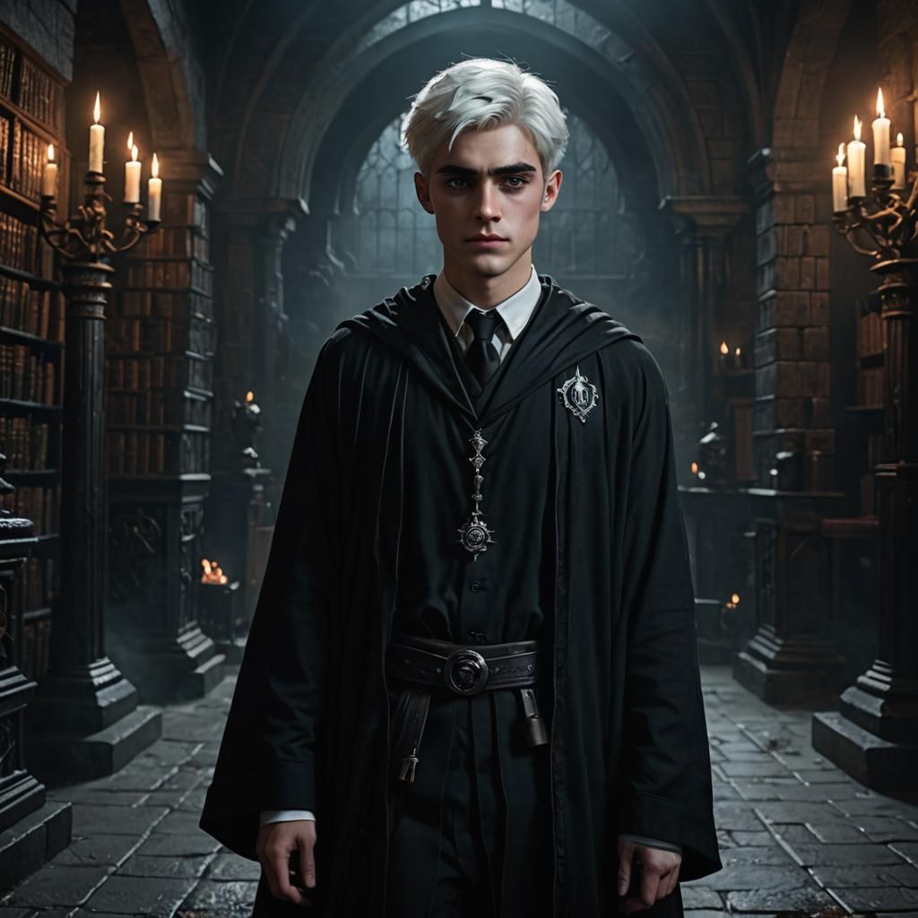 Menacing White-Haired Boy in Dark Chamber