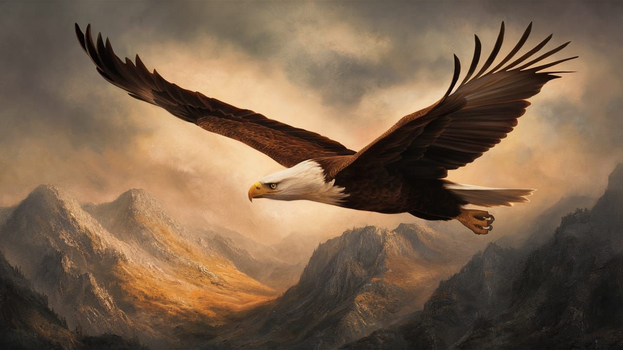 Golden Eagle Soaring Over Misty Mountains