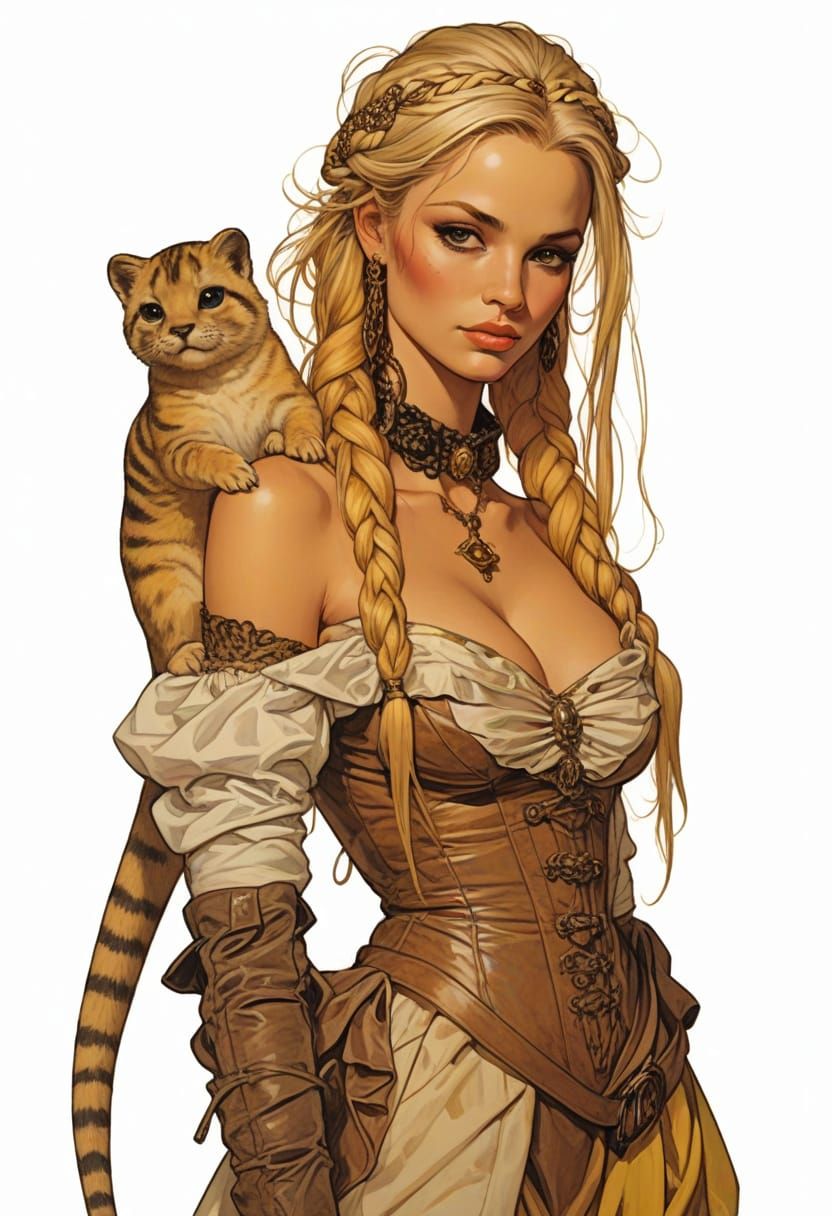 Elegant Lady with Mysterious Marsupial Companion in 18th Cen...