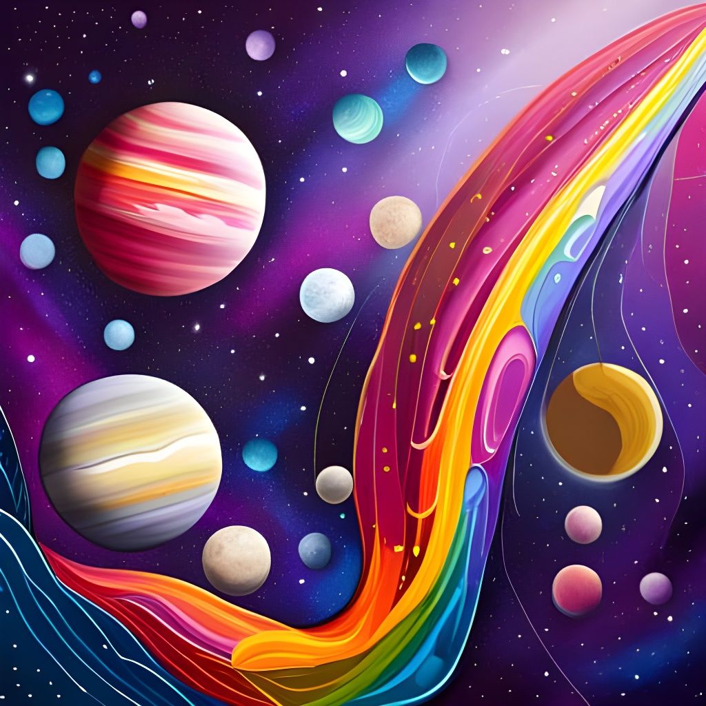 Colorful Planets and Cute Alien in Space