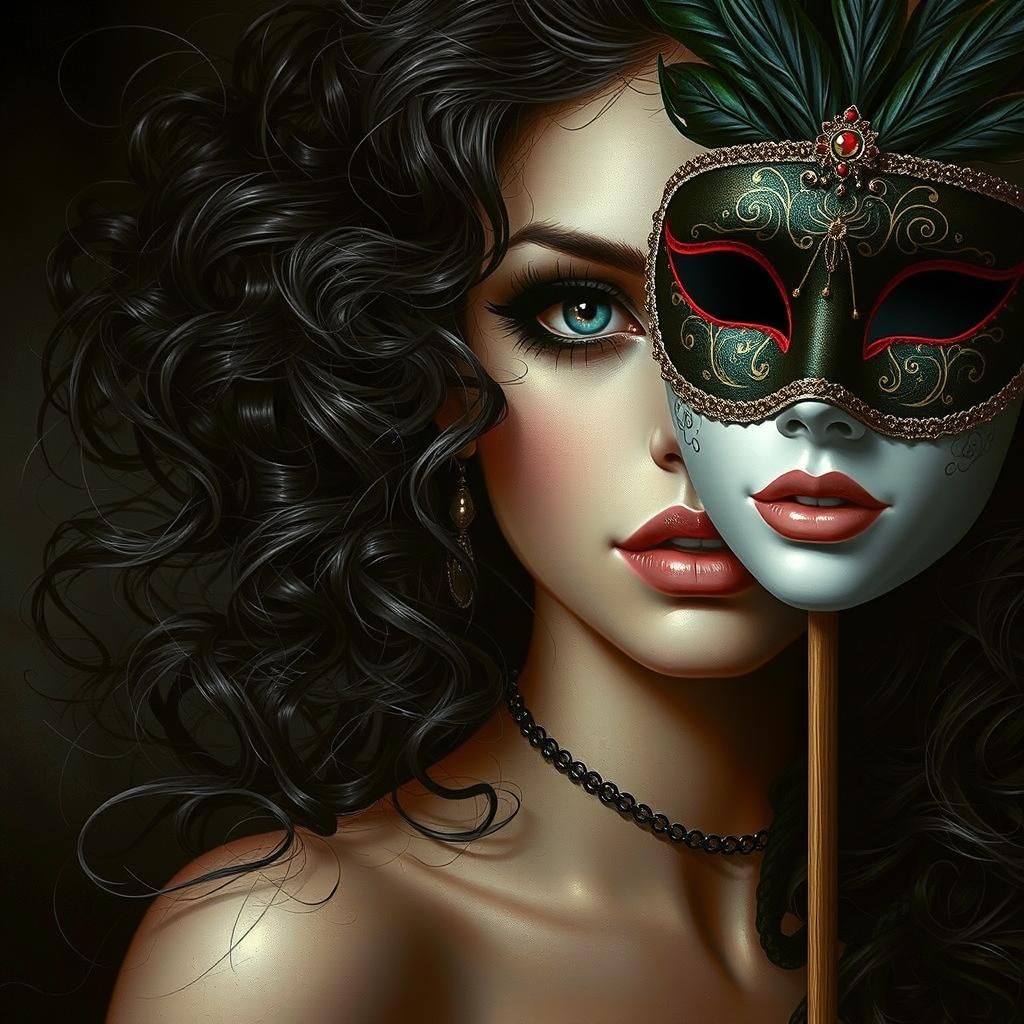 Woman with Carnival Mask in Golden Light