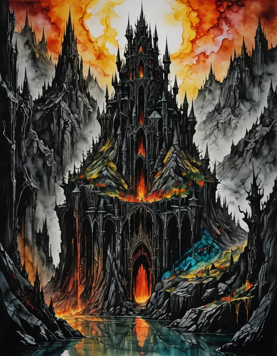 Sauron at Dol Guldur in Alcohol Ink Style