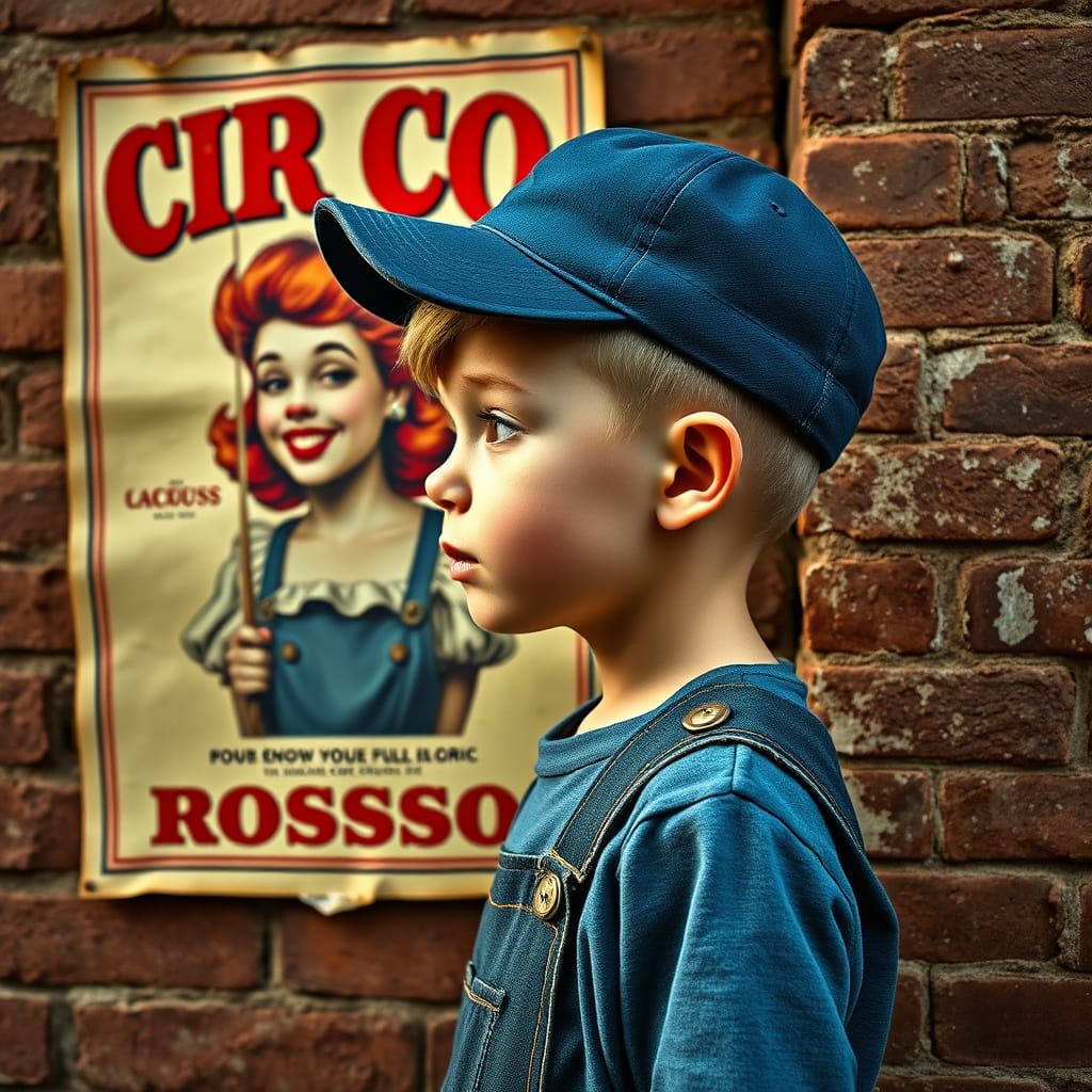Vintage Boy Admires Circo Rosso Pin-Up Girl