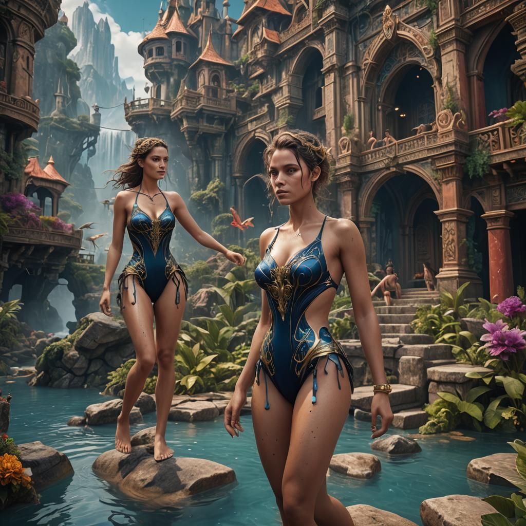 Woman in Swimsuit: Detailed Fantasy Art