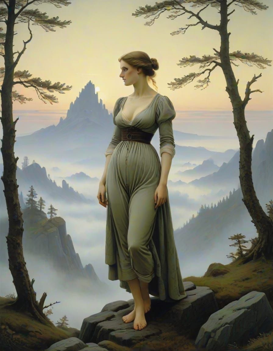 Feminine Figure in Elegant Pose, Inspired by Romantic Art