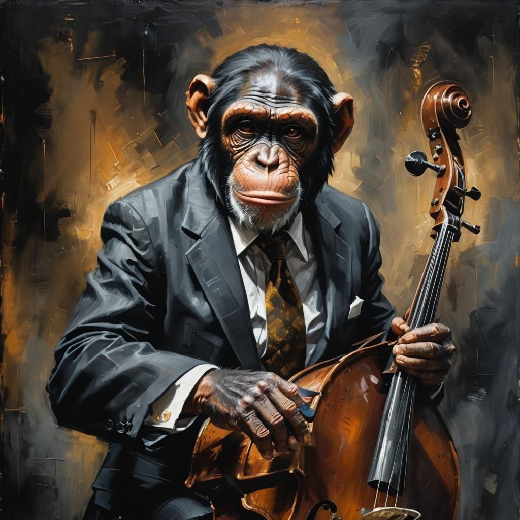 Chimpanzee Jazz Musician in Film Noir Oil Painting